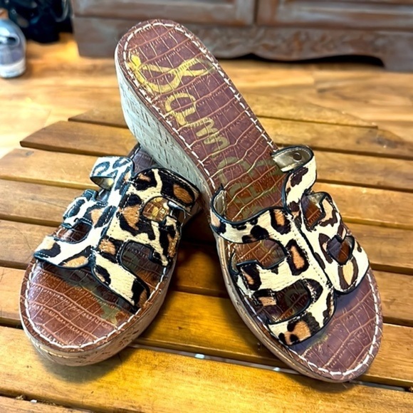 Sam Edelman Platform Slides - Leather uppers. Animal Print. EUC - Size 10M - Picture 2 of 8
